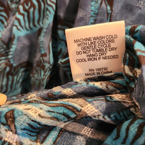 Jane And Delancey Blue Zabra Gingham Print Button Up Blouse Size Large Beach - Picture 5 of 10